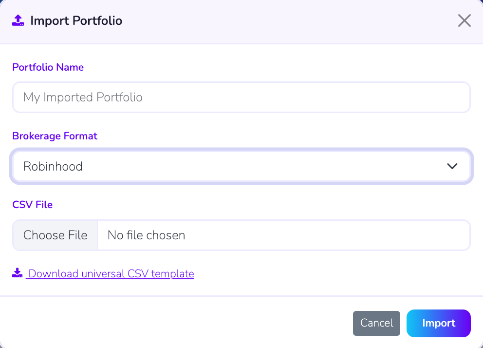 Brokerage CSV Import screenshot